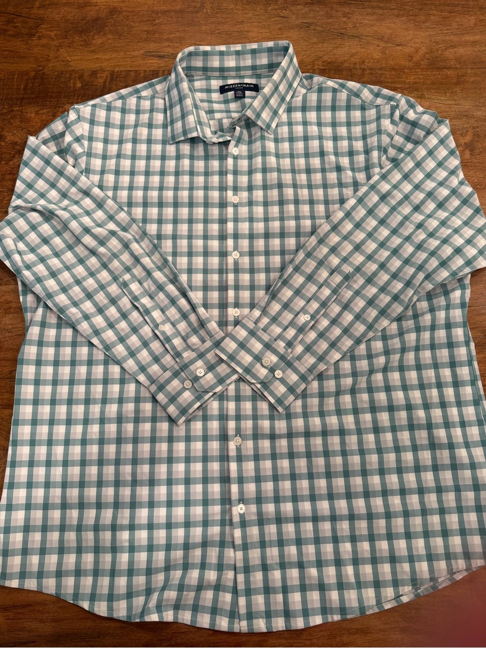 Mizzen+Main Leeward Green and White Plaid Dress Shirt